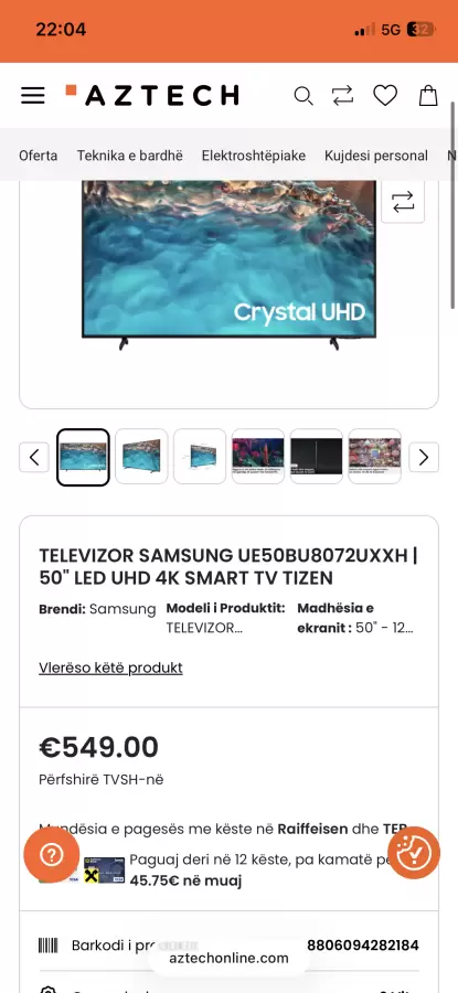 Samsung TV 50" Crystal UHD BU8000